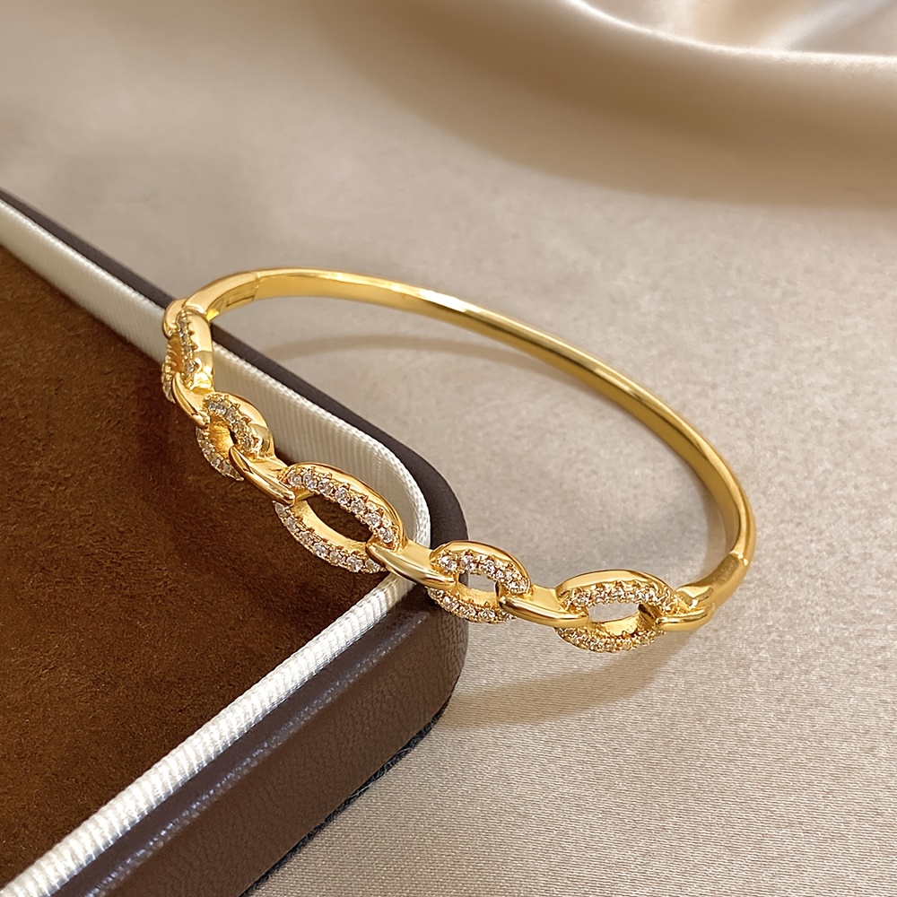 Gold-Plated Charm Bracelet with Rhinestones, Luxurious Gift